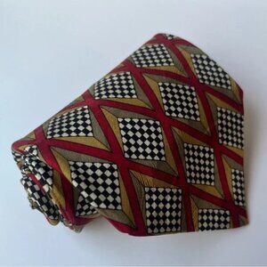 Zinc Men's Necktie 100% Silk Red Gold Black White Checkered